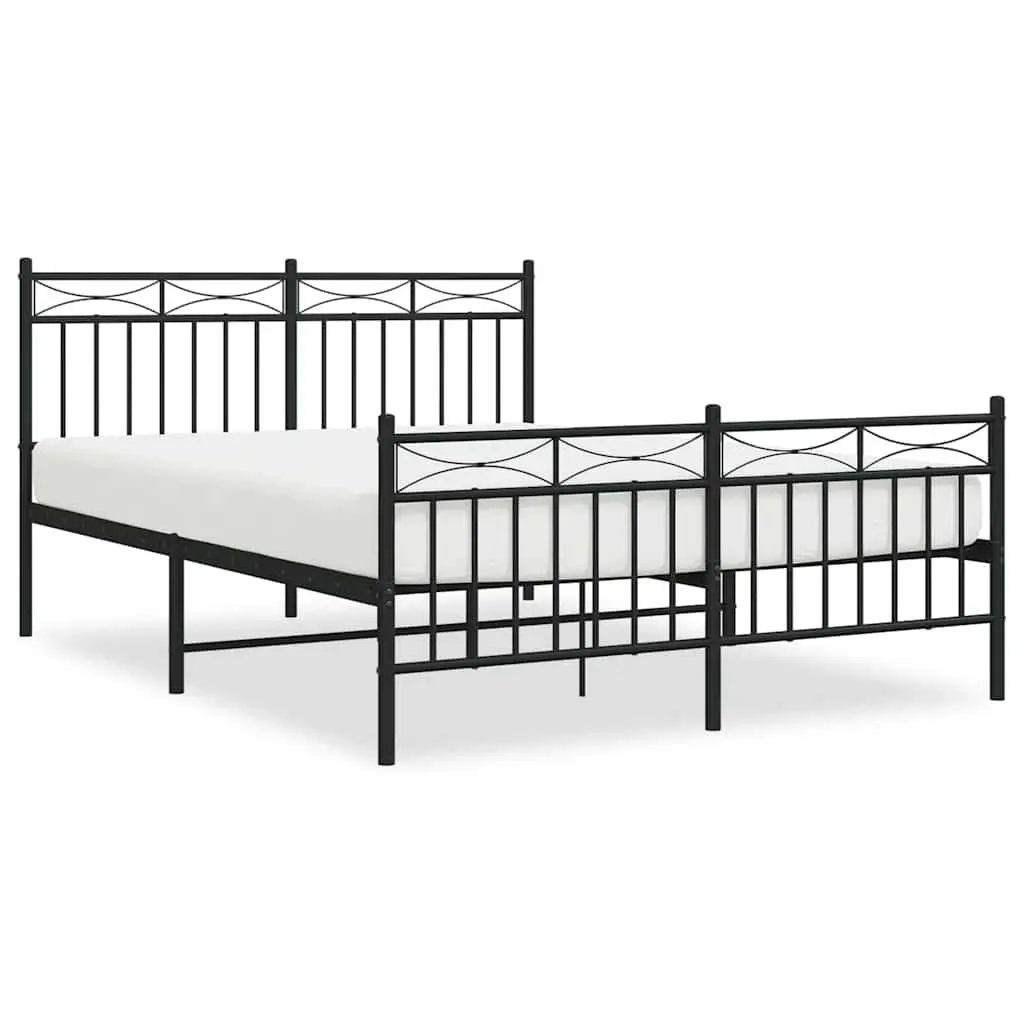 Black Metal Bed Frame 135x190cm with Integrated Headboard Footboard and Underbed Storage