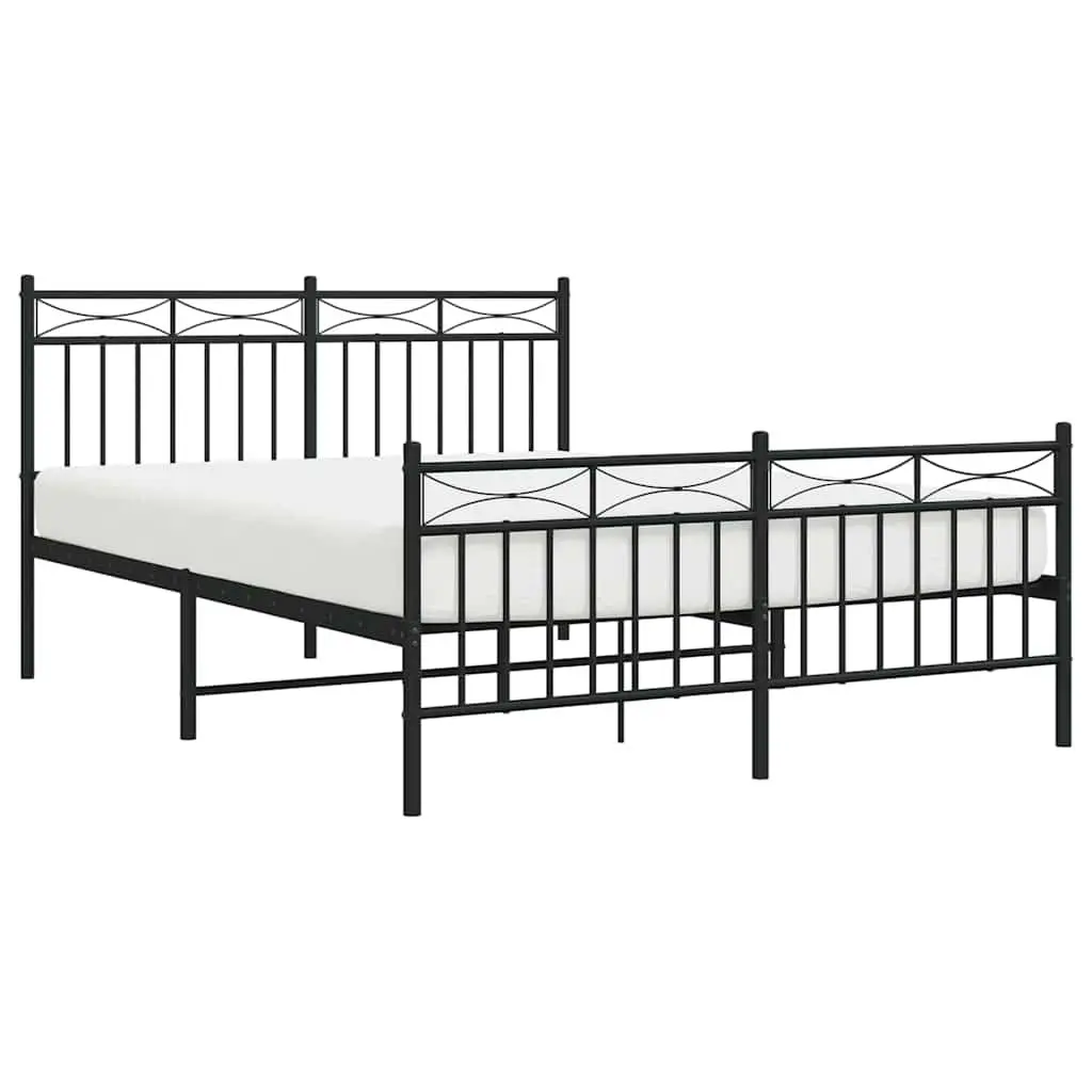 Black Metal Bed Frame 135x190cm with Integrated Headboard Footboard and Underbed Storage