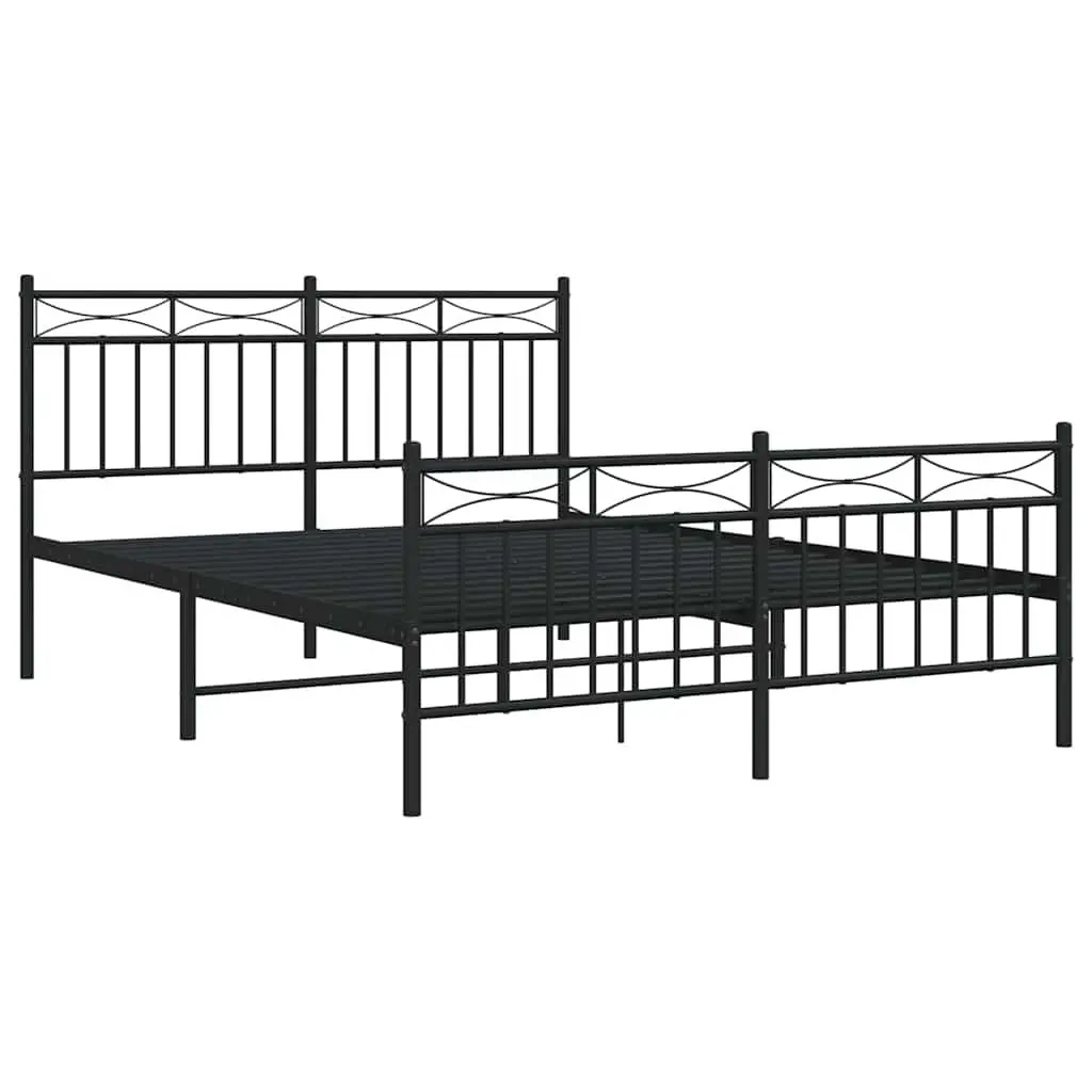 Black Metal Bed Frame 135x190cm with Integrated Headboard Footboard and Underbed Storage