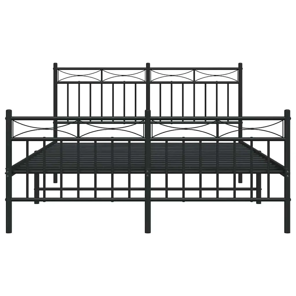 Black Metal Bed Frame 135x190cm with Integrated Headboard Footboard and Underbed Storage