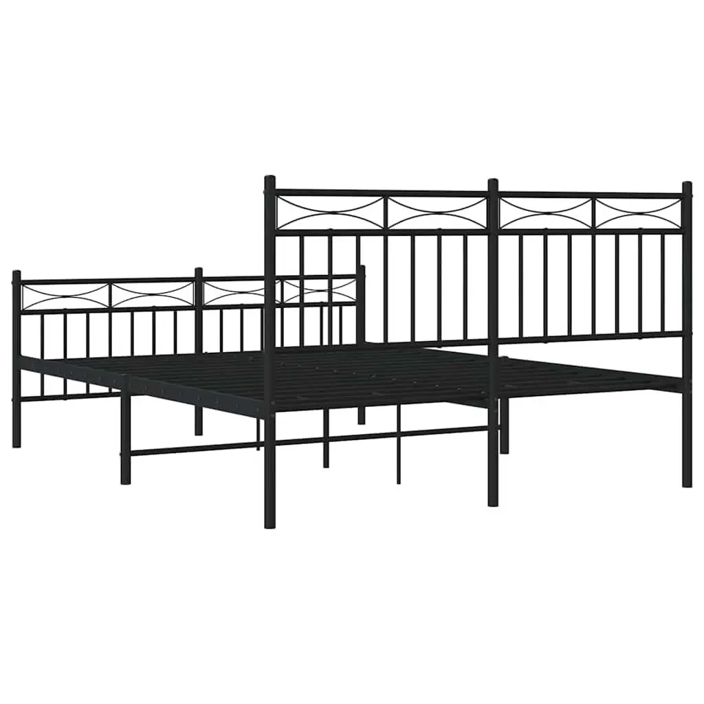 Black Metal Bed Frame 135x190cm with Integrated Headboard Footboard and Underbed Storage