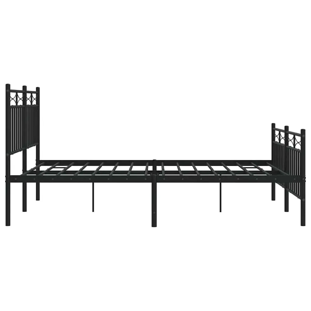 Black Metal Bed Frame 135x190cm with Integrated Headboard Footboard and Underbed Storage