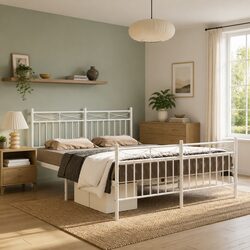 Practical Metal Bed Frame 135x190 cm with Storage Space