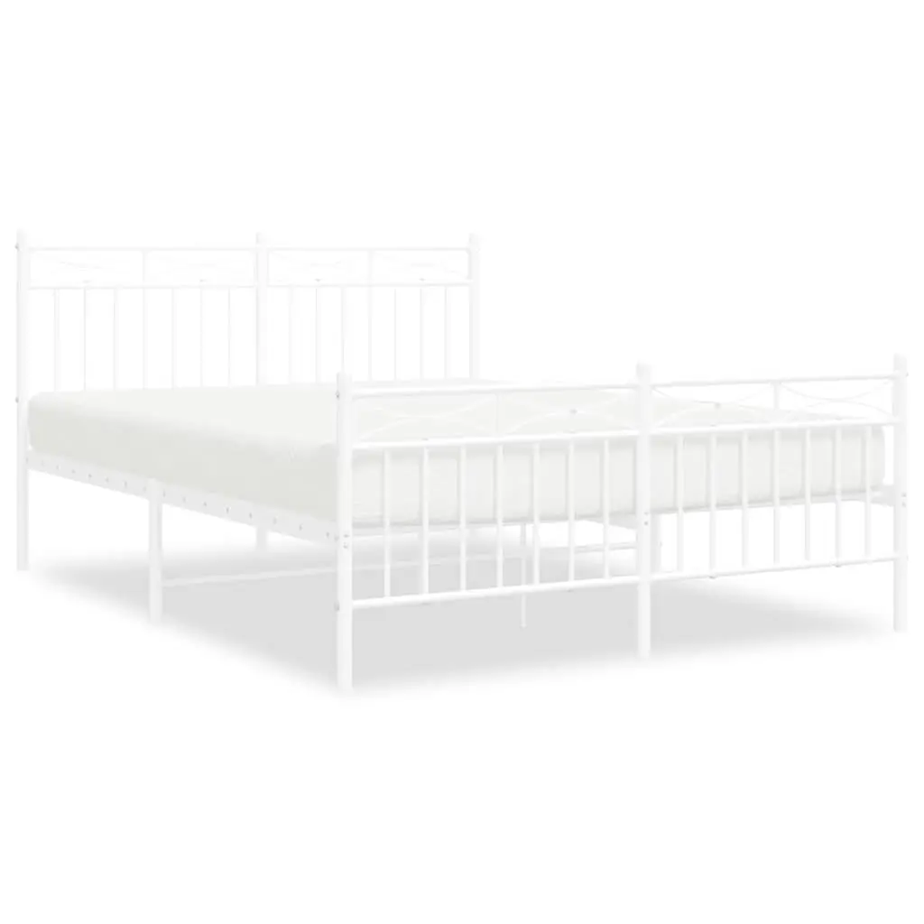 Metal Bed Frame Powder-coated Steel 135x190 cm White with Headboard and Footboard