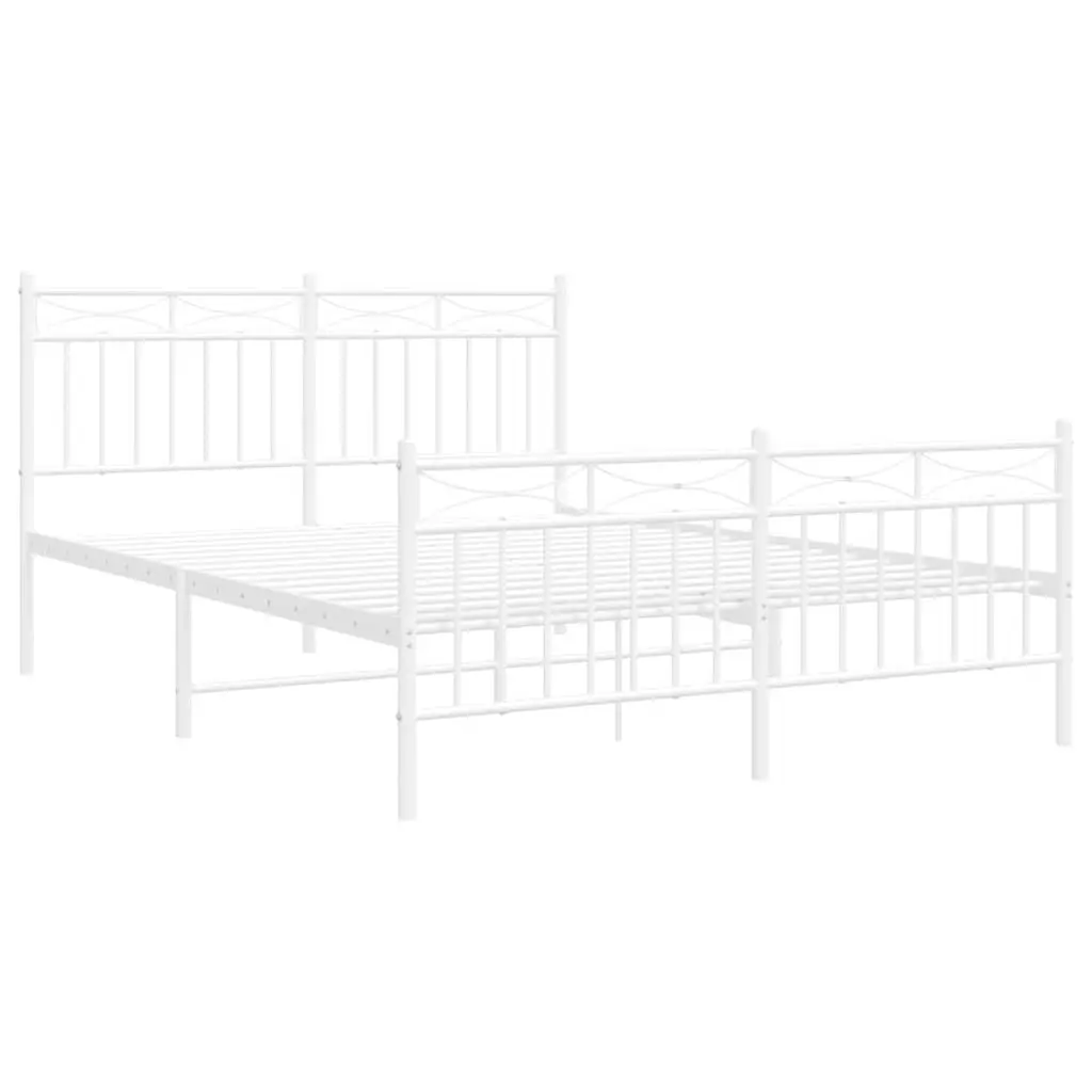Metal Bed Frame Powder-coated Steel 135x190 cm White with Headboard and Footboard