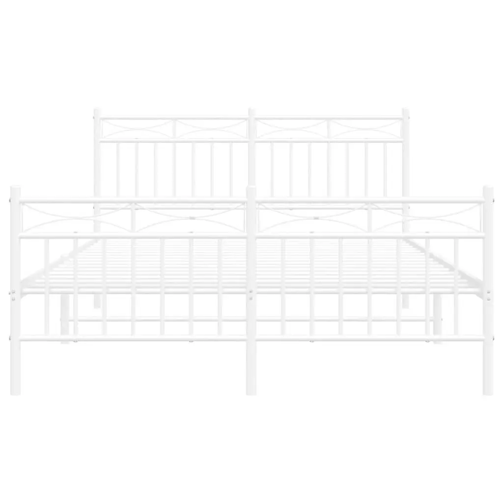Metal Bed Frame Powder-coated Steel 135x190 cm White with Headboard and Footboard