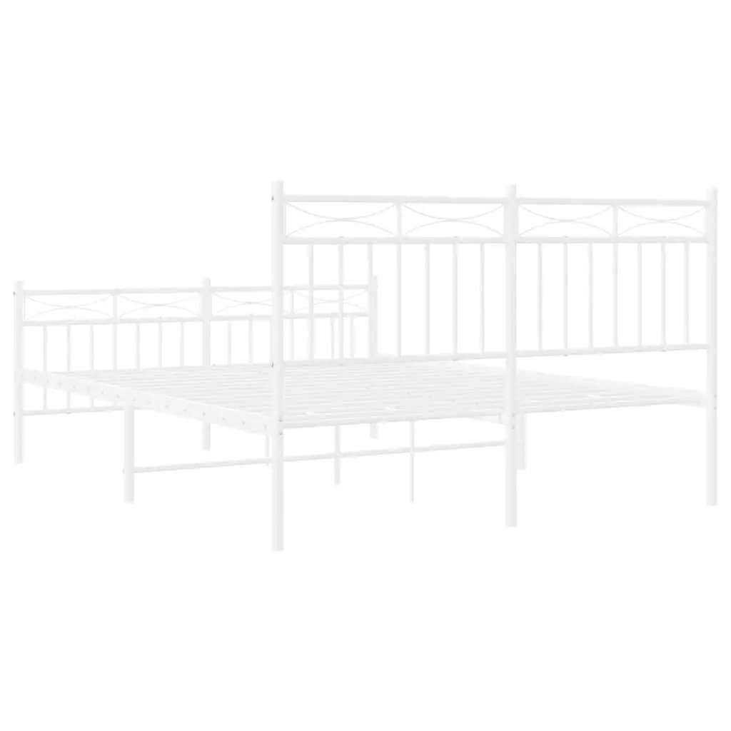 Metal Bed Frame Powder-coated Steel 135x190 cm White with Headboard and Footboard