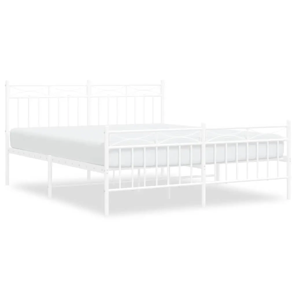 Metal Bed Frame Powder-coated Steel 150x200 cm White Slatted Base