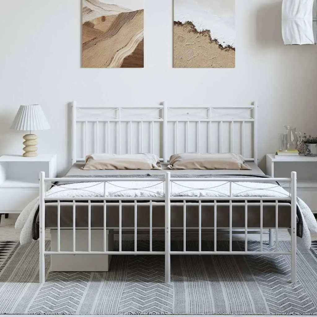 Metal Bed Frame Powder-coated Steel 150x200 cm White Slatted Base