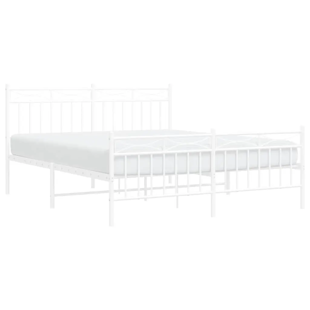 Metal Bed Frame Powder-coated Steel 150x200 cm White Slatted Base