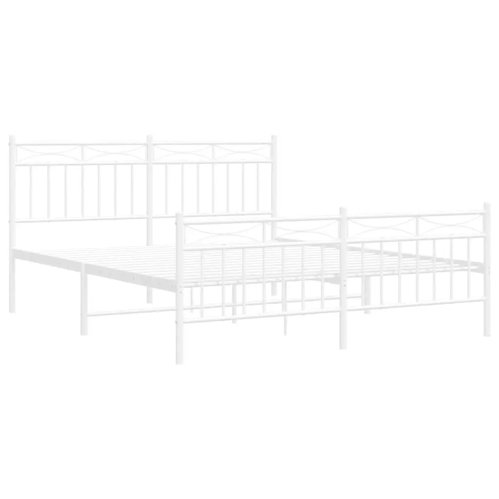 Metal Bed Frame Powder-coated Steel 150x200 cm White Slatted Base