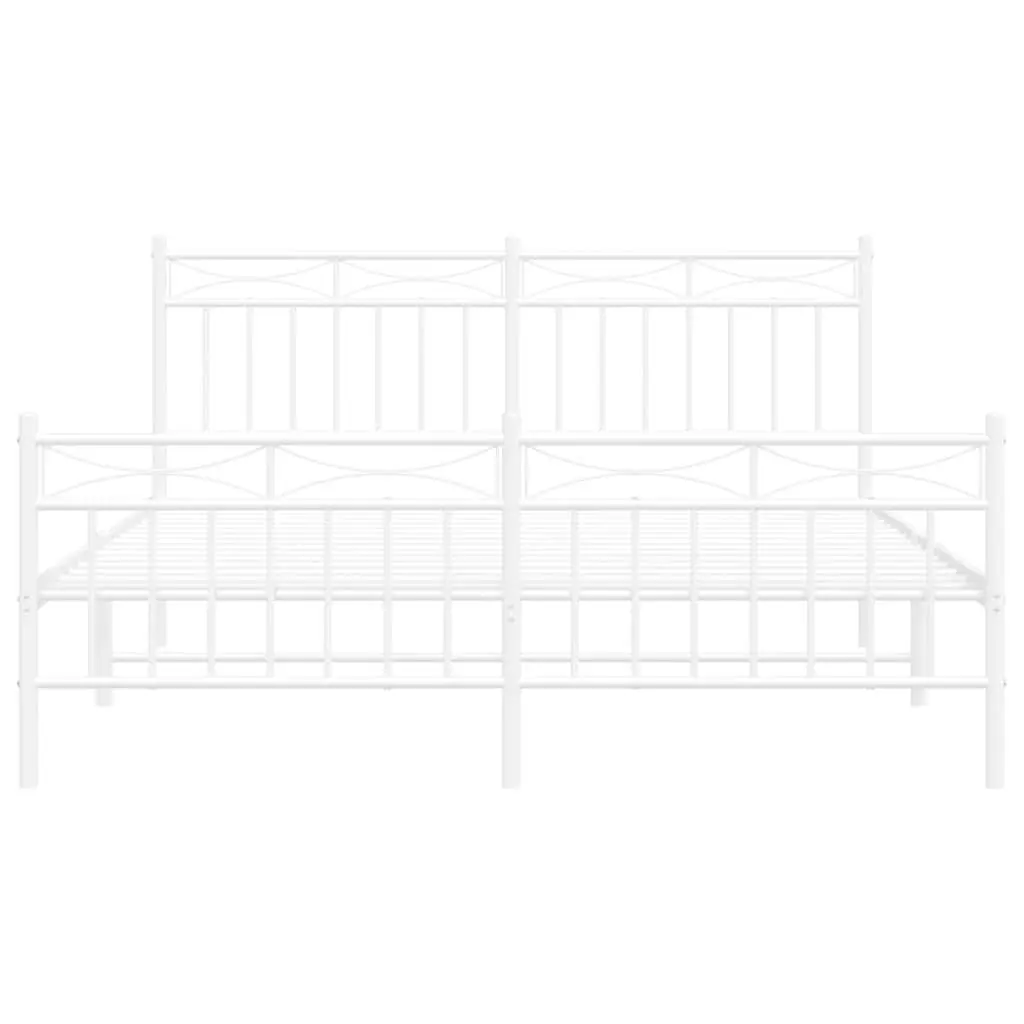 Metal Bed Frame Powder-coated Steel 150x200 cm White Slatted Base