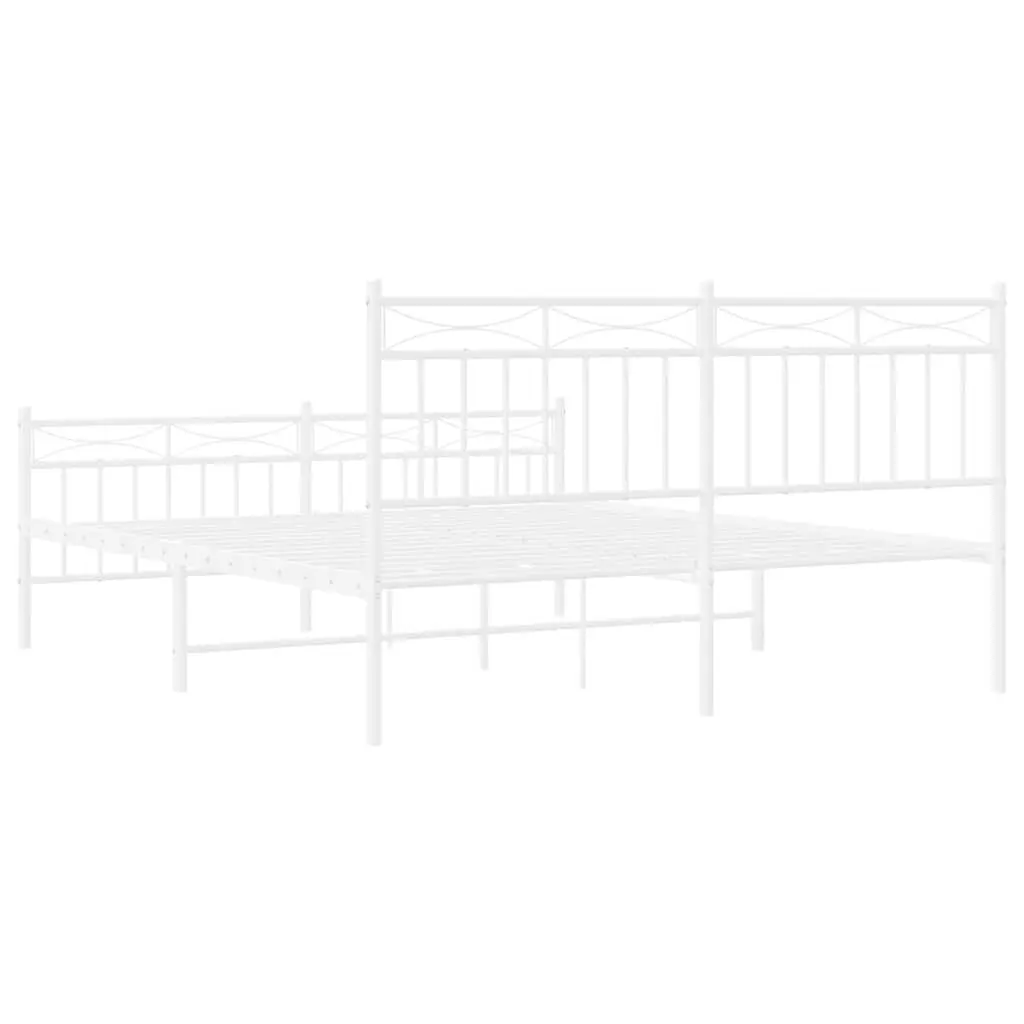 Metal Bed Frame Powder-coated Steel 150x200 cm White Slatted Base