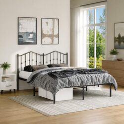 Black Metal Bed Frame 135x190 cm with Practical Storage
