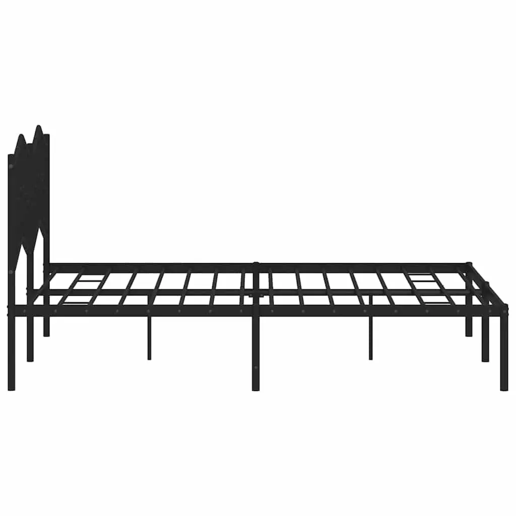 Metal Bed Frame 135x190 cm with Headboard Black Bedroom Furniture Steel Slats