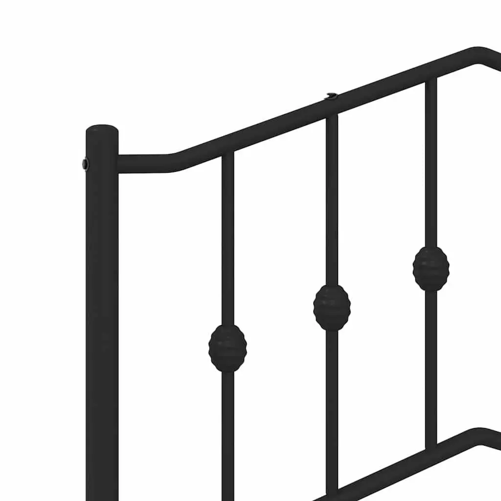 Metal Bed Frame 135x190 cm with Headboard Black Bedroom Furniture Steel Slats