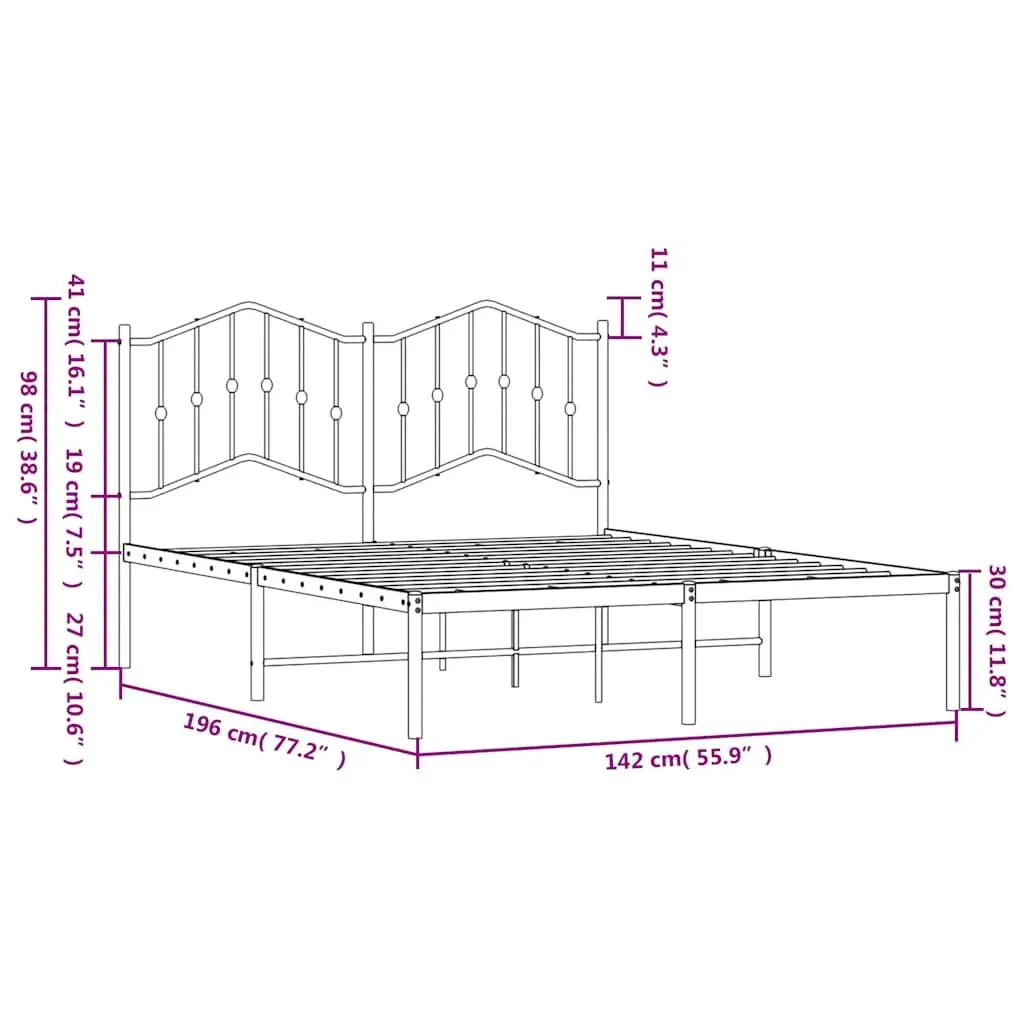 Metal Bed Frame 135x190 cm with Headboard Black Bedroom Furniture Steel Slats