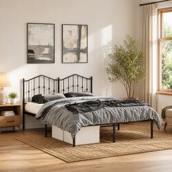 Functional Black Metal Bed Frame with Headboard 150x200 cm