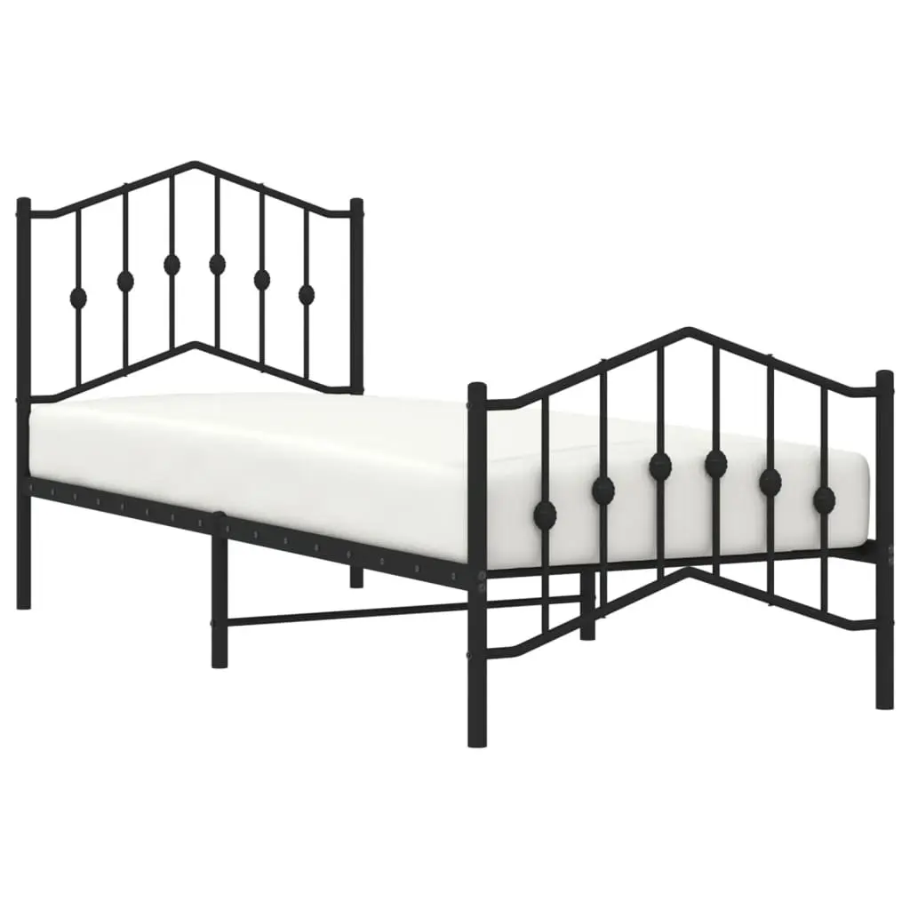 Metal Bed Frame Black 90x190cm with Headboard and Footboard for Bedroom Furniture