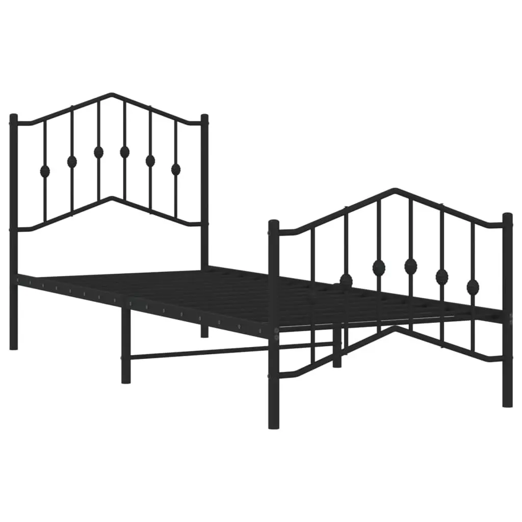 Metal Bed Frame Black 90x190cm with Headboard and Footboard for Bedroom Furniture