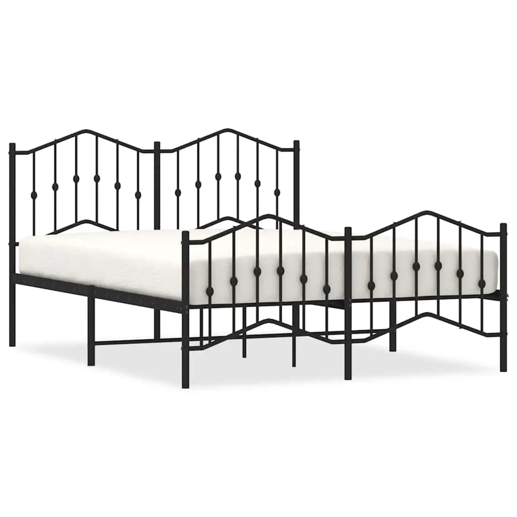Queen Size Metal Bed Frame Black 150x200cm with Integrated Headboard and Footboard Powder-Coated Steel Construction for Bedroom Furniture