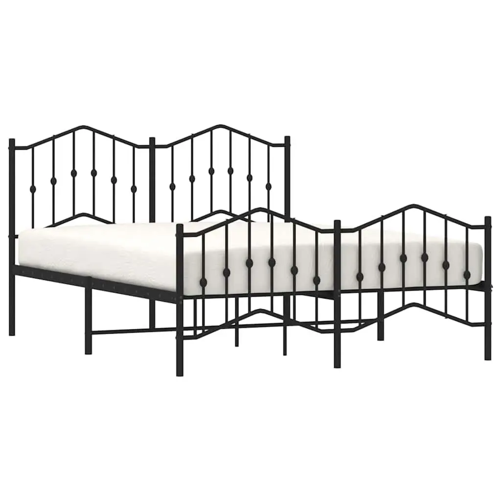 Queen Size Metal Bed Frame Black 150x200cm with Integrated Headboard and Footboard Powder-Coated Steel Construction for Bedroom Furniture