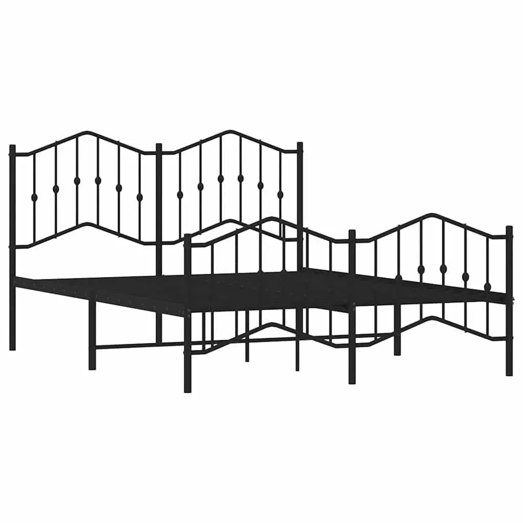 Queen Size Metal Bed Frame Black 150x200cm with Integrated Headboard and Footboard Powder-Coated Steel Construction for Bedroom Furniture