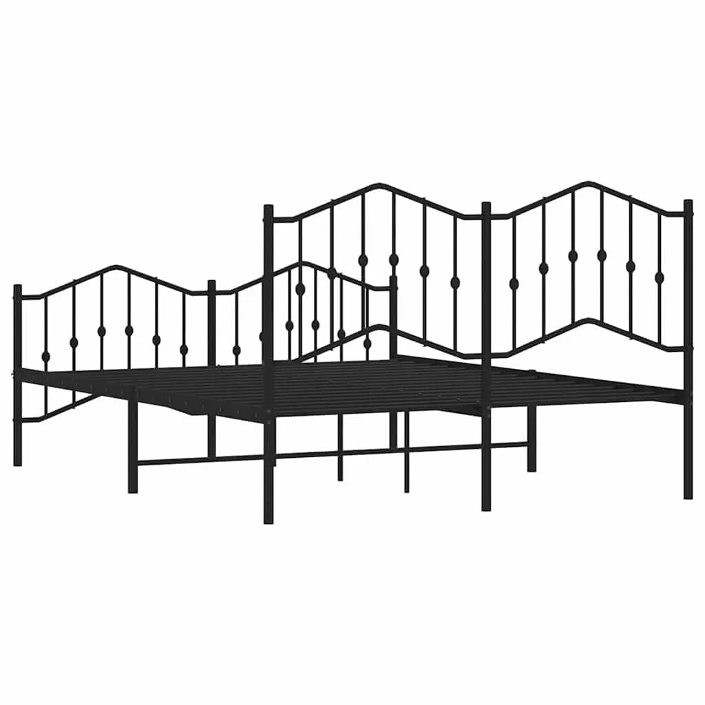 Queen Size Metal Bed Frame Black 150x200cm with Integrated Headboard and Footboard Powder-Coated Steel Construction for Bedroom Furniture