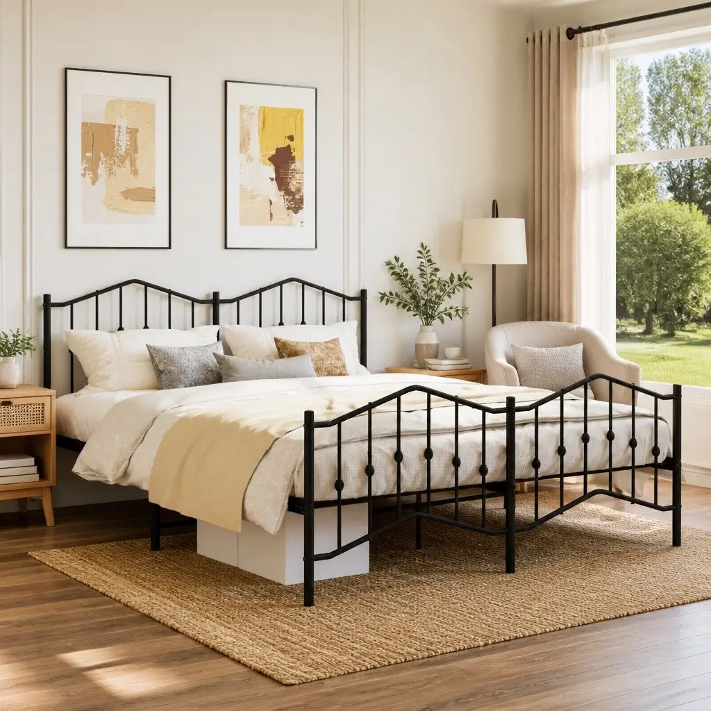 Metal Bed Frame King Powder-coated Steel 183x203 cm Black
