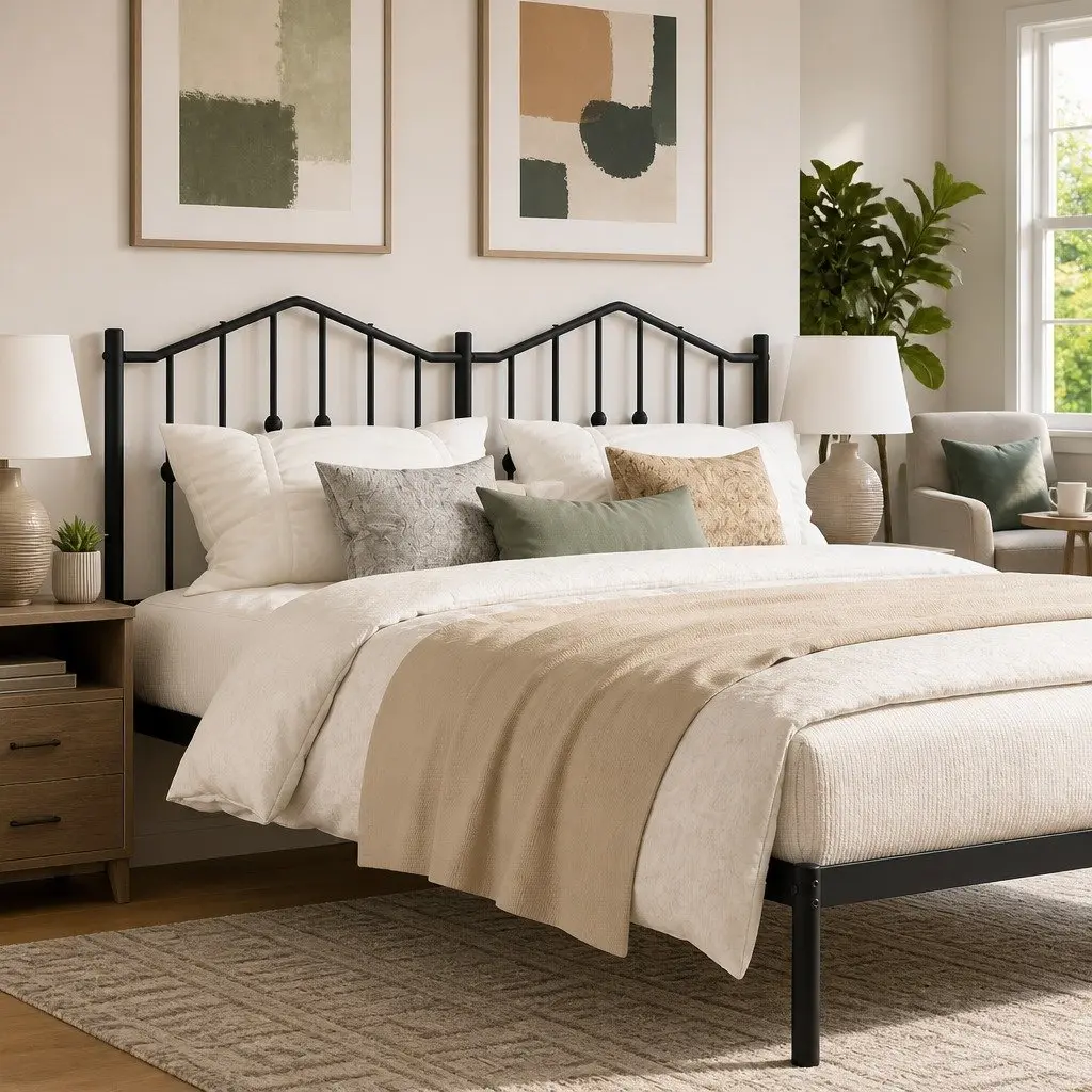 Metal Headboard Black 150cm Bed Header Bedroom Furniture Sturdy Steel Frame