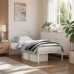 Metal Bed Frame with Headboard Slatted Base White 90x190 cm Bedroom Furniture