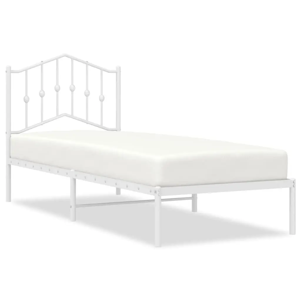 Metal Bed Frame with Headboard Slatted Base White 90x190 cm Bedroom Furniture