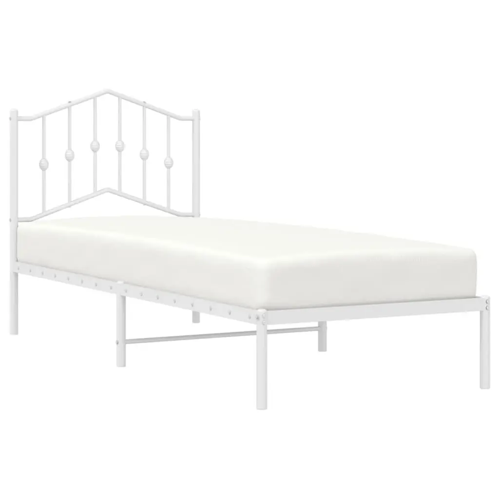 Metal Bed Frame with Headboard Slatted Base White 90x190 cm Bedroom Furniture