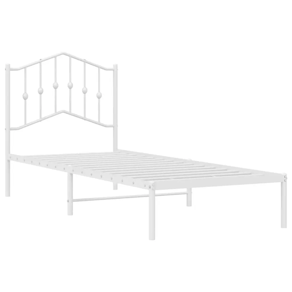 Metal Bed Frame with Headboard Slatted Base White 90x190 cm Bedroom Furniture