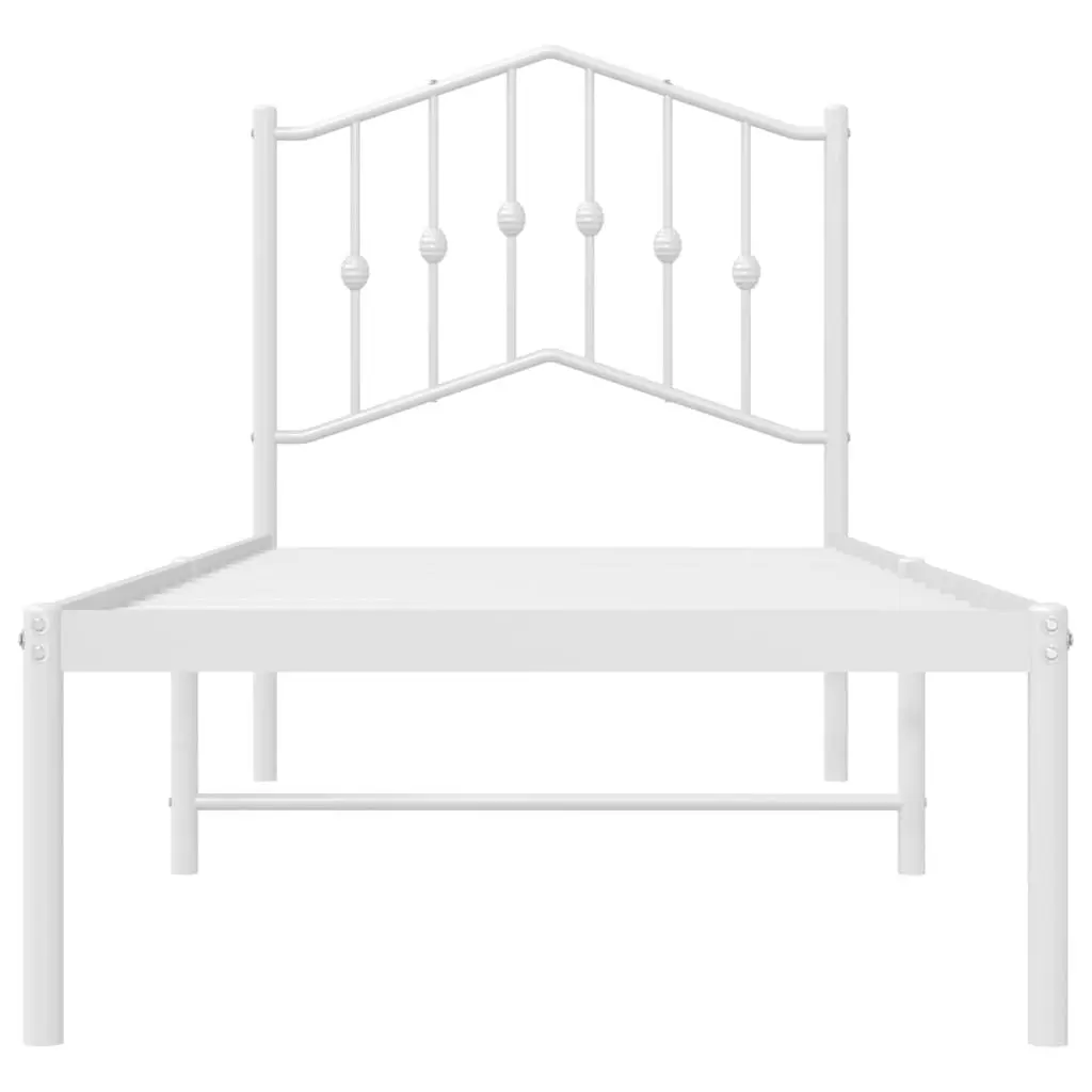 Metal Bed Frame with Headboard Slatted Base White 90x190 cm Bedroom Furniture