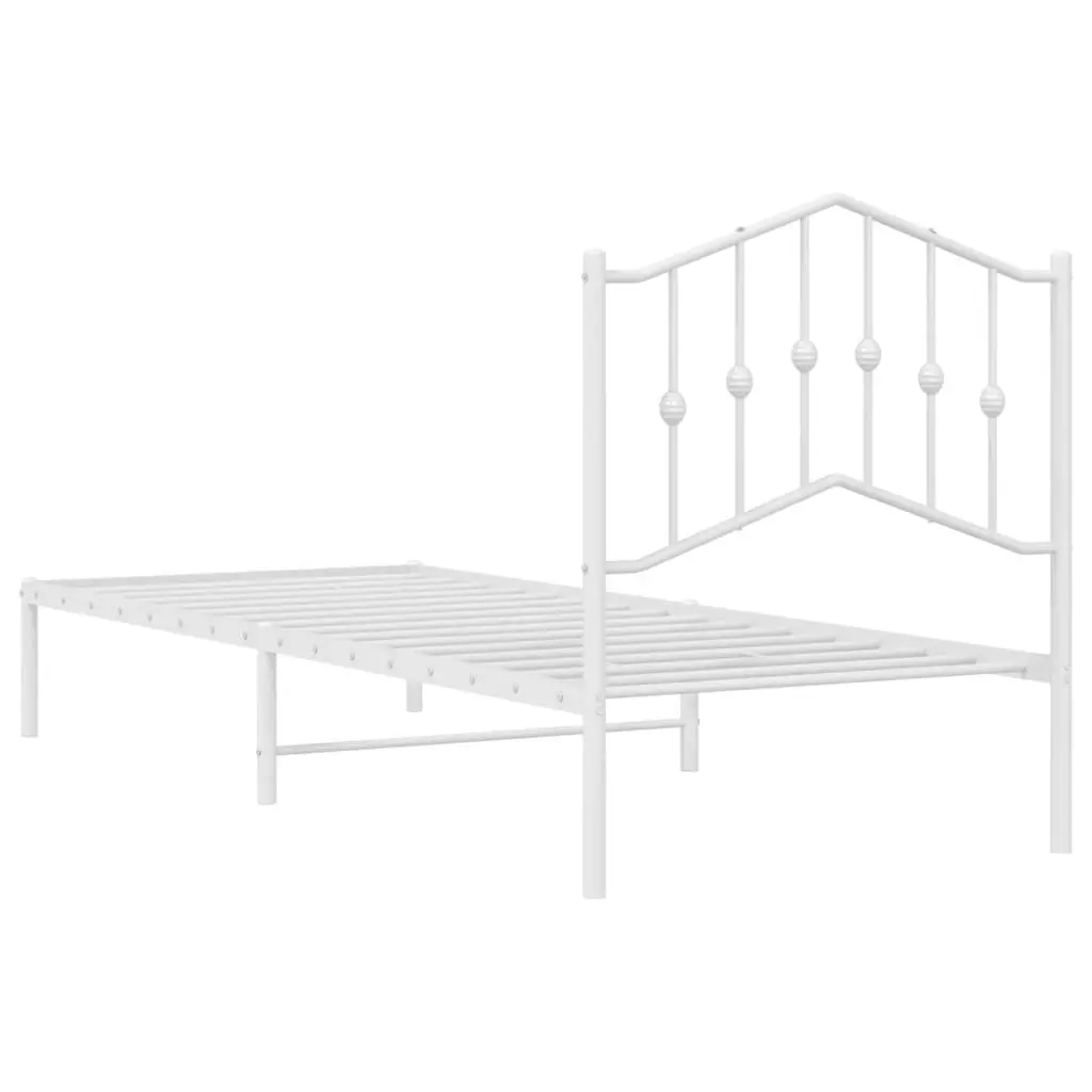 Metal Bed Frame with Headboard Slatted Base White 90x190 cm Bedroom Furniture