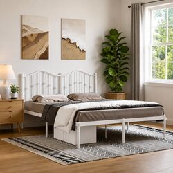 Functional White Metal Bed Frame for Everyday Use
