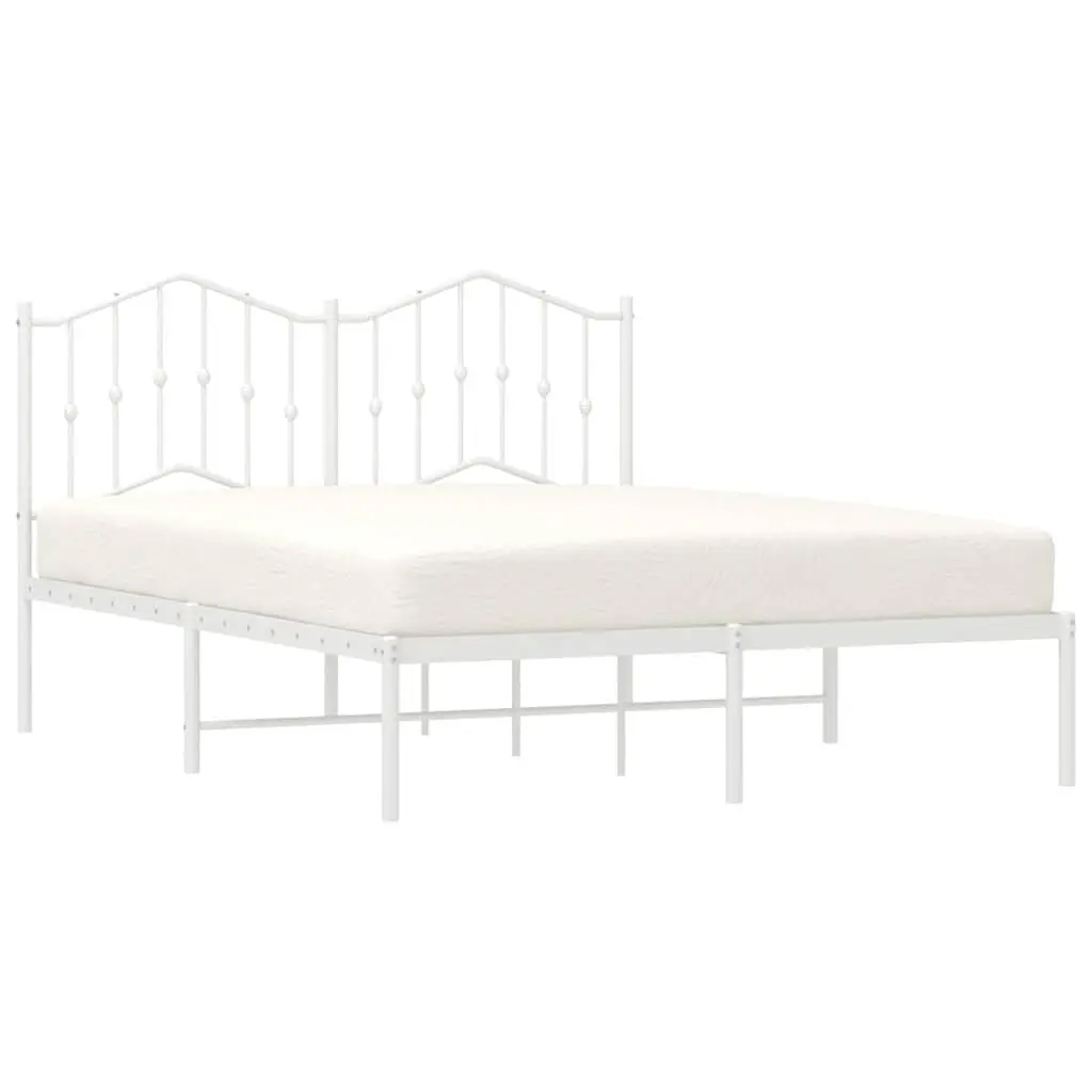Metal Bed Frame with Headboard White 150x200 cm Slatted Base Bedroom Furniture
