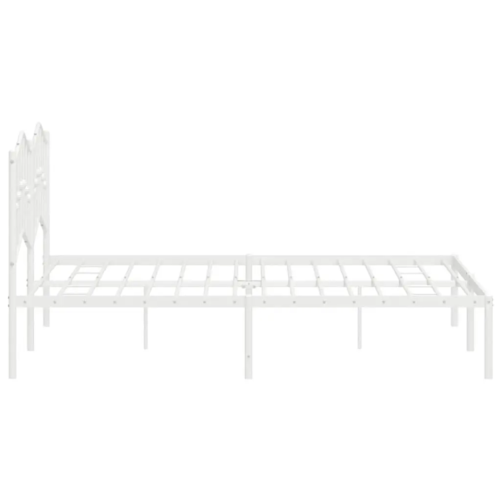 Metal Bed Frame with Headboard White 150x200 cm Slatted Base Bedroom Furniture