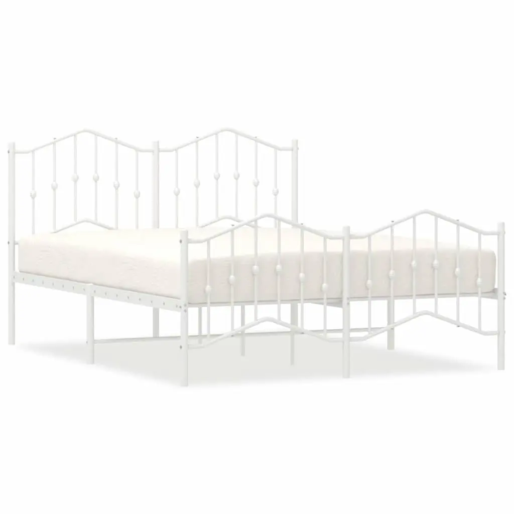 Metal Bed Frame White 135x190 cm with Footboard Headboard Storage Space