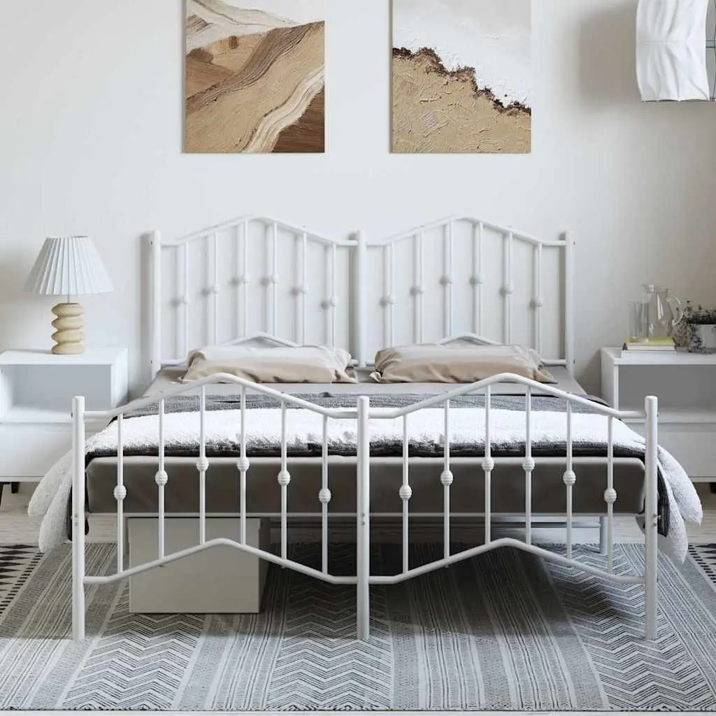 Metal Bed Frame White 135x190 cm with Footboard Headboard Storage Space