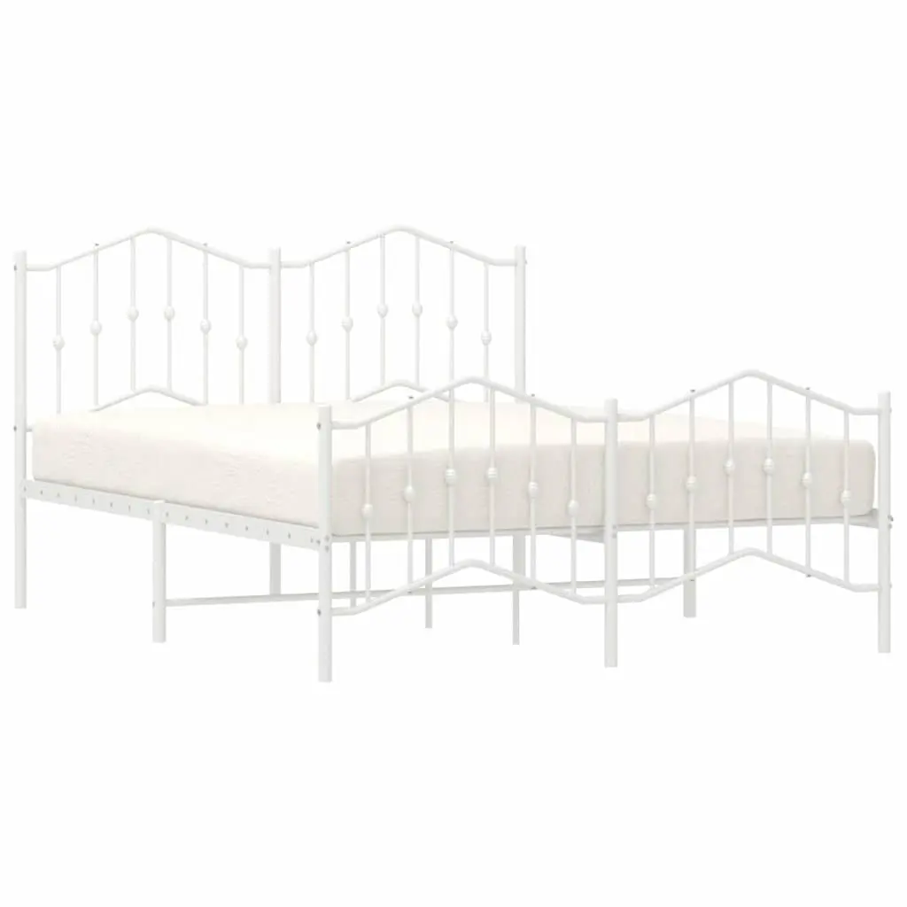 Metal Bed Frame White 135x190 cm with Footboard Headboard Storage Space