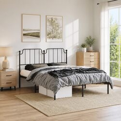 Metal Bed Frame with Headboard Black 150x200 cm Steel Slats Support