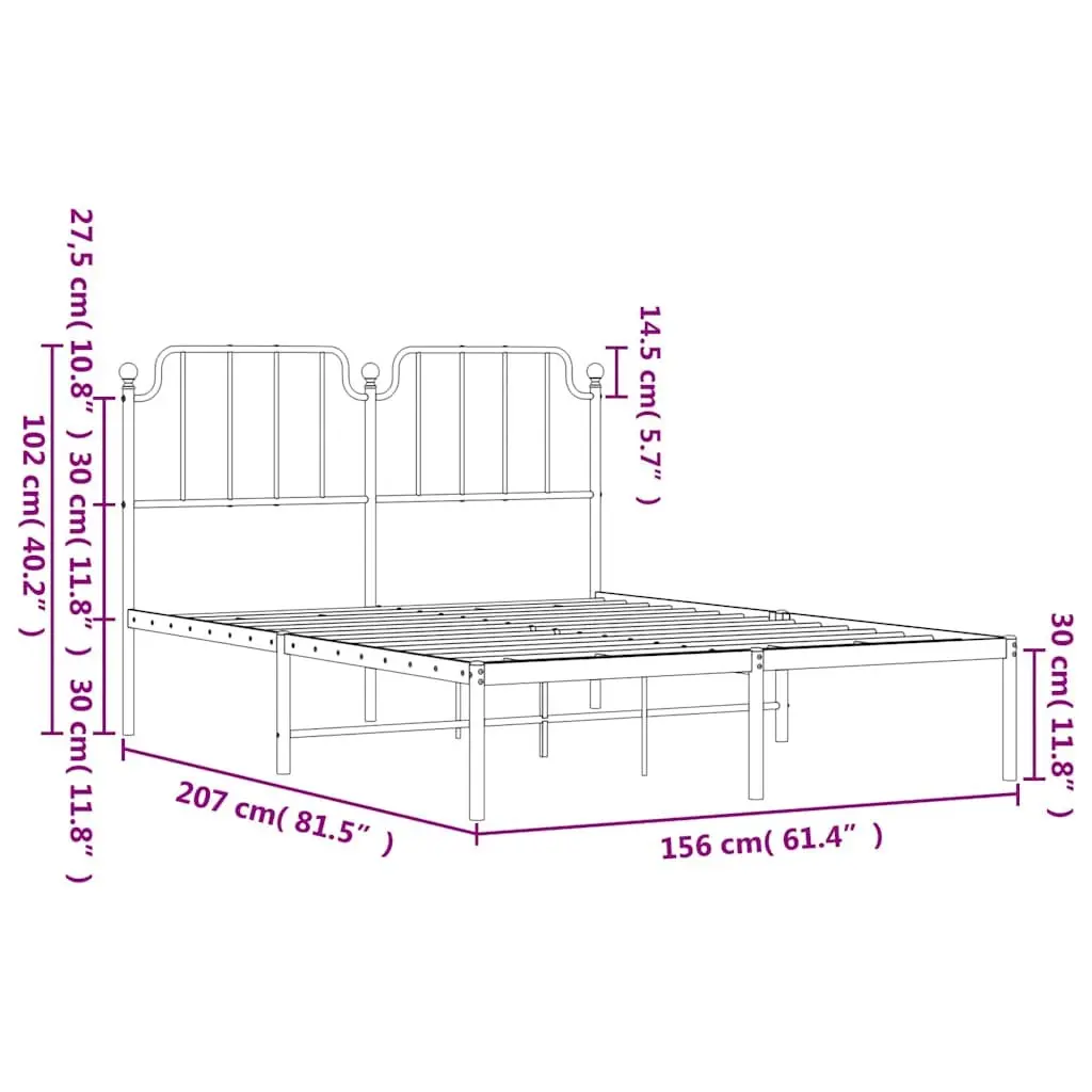 Black Metal Bed Frame with Storage 150x200 cm