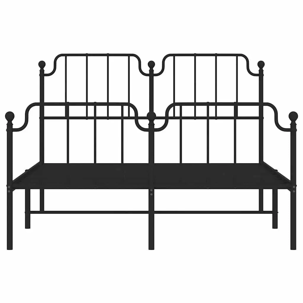 Metal Bed Frame 135x190 cm Bedroom Furniture Black with Footboard Headboard