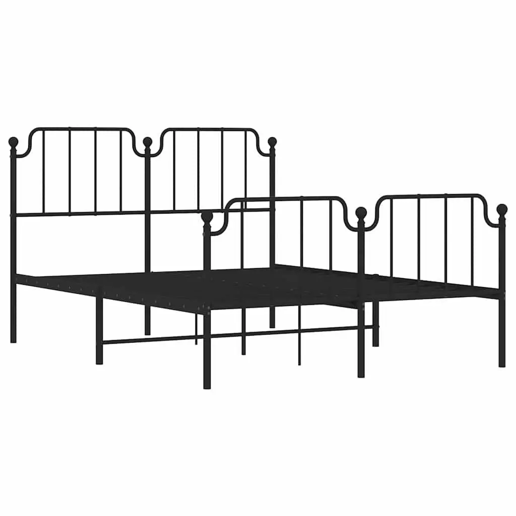 Metal Bed Frame with Footboard and Headboard Black 150x200 cm Bedroom Furniture