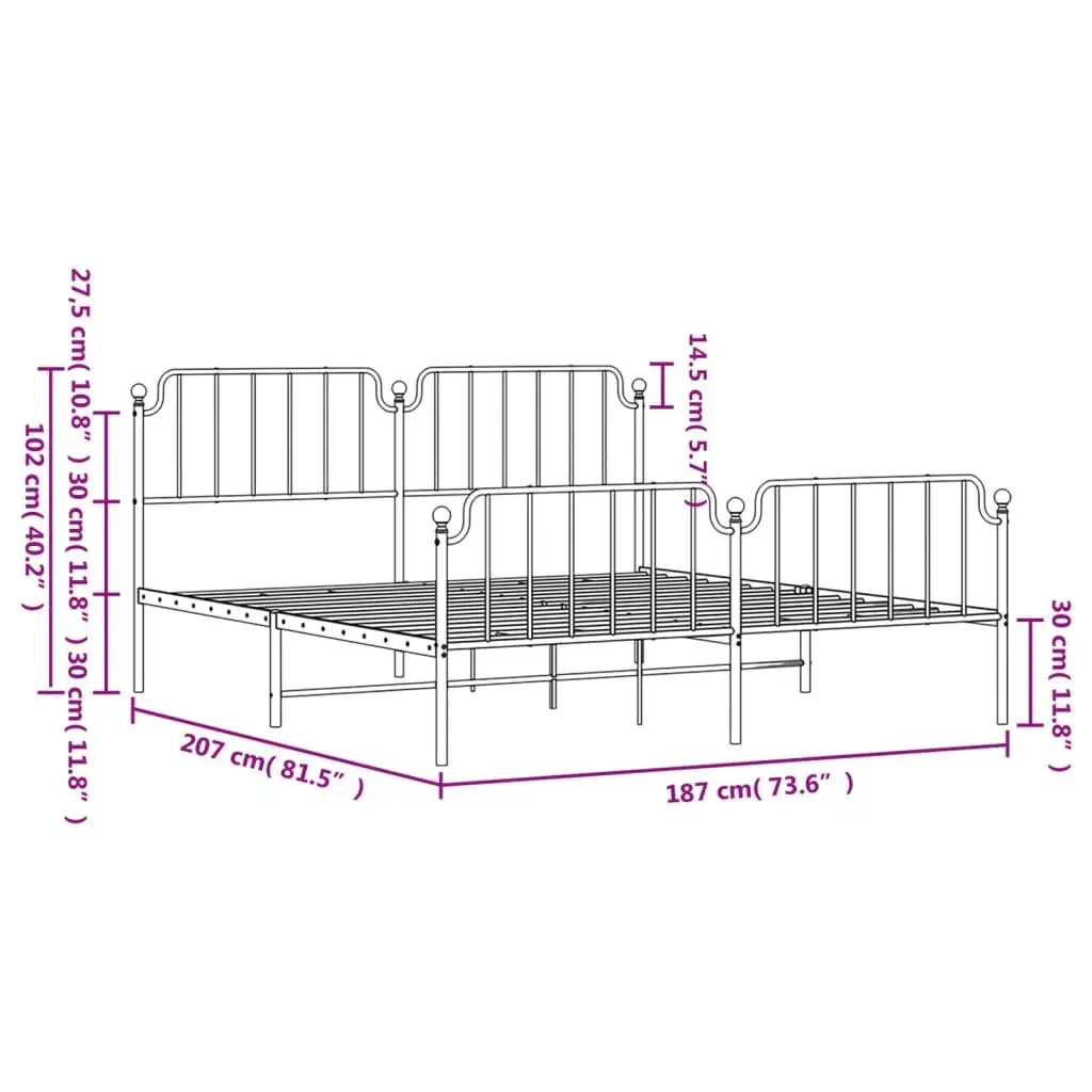 Metal Bed Frame King 183x203 cm with Footboard Headboard Black Bedroom Furniture