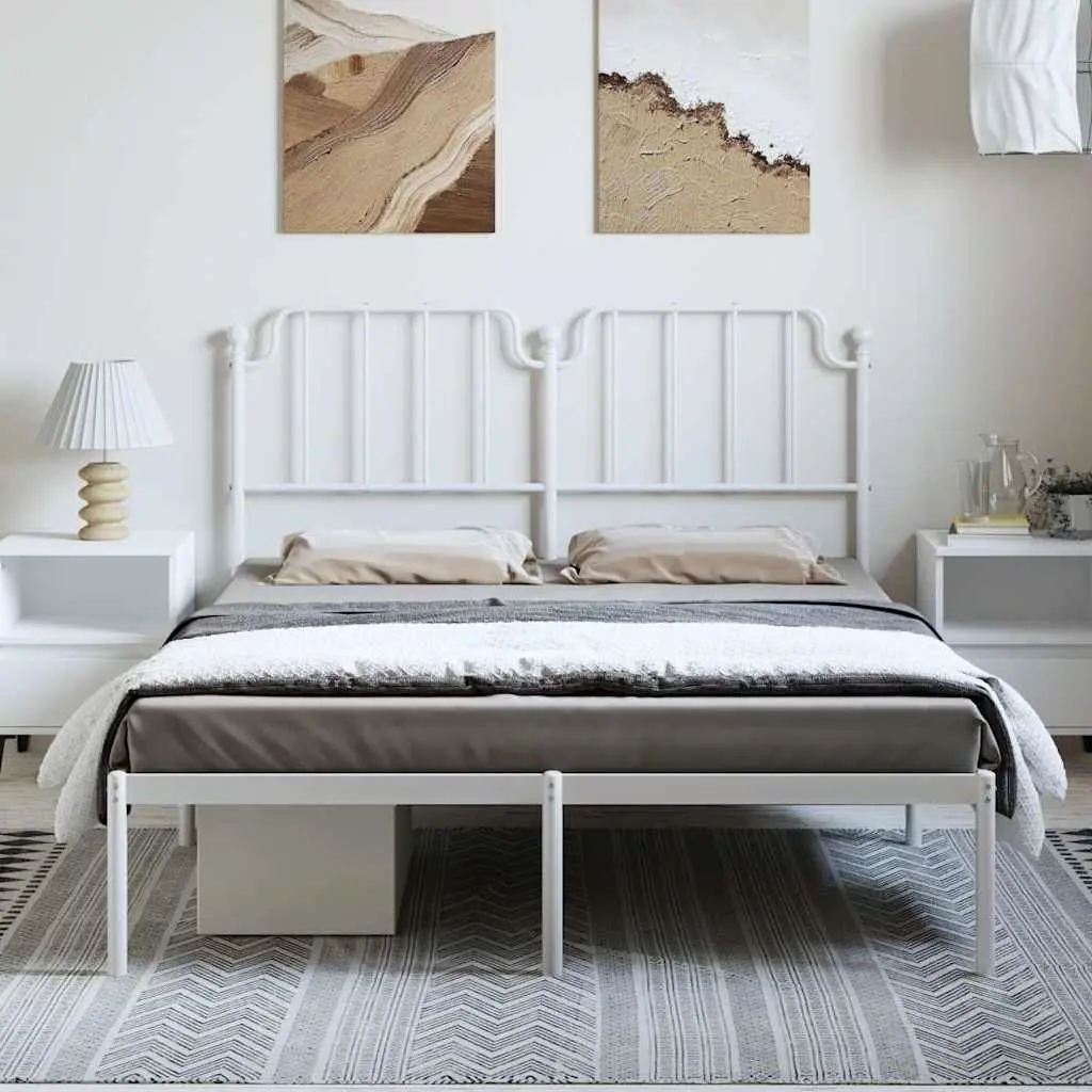 Metal Bed Frame with Headboard Powder-coated Steel 150x200 cm White