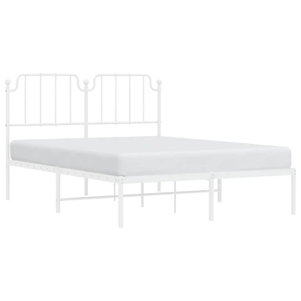 Metal Bed Frame with Headboard Powder-coated Steel 150x200 cm White