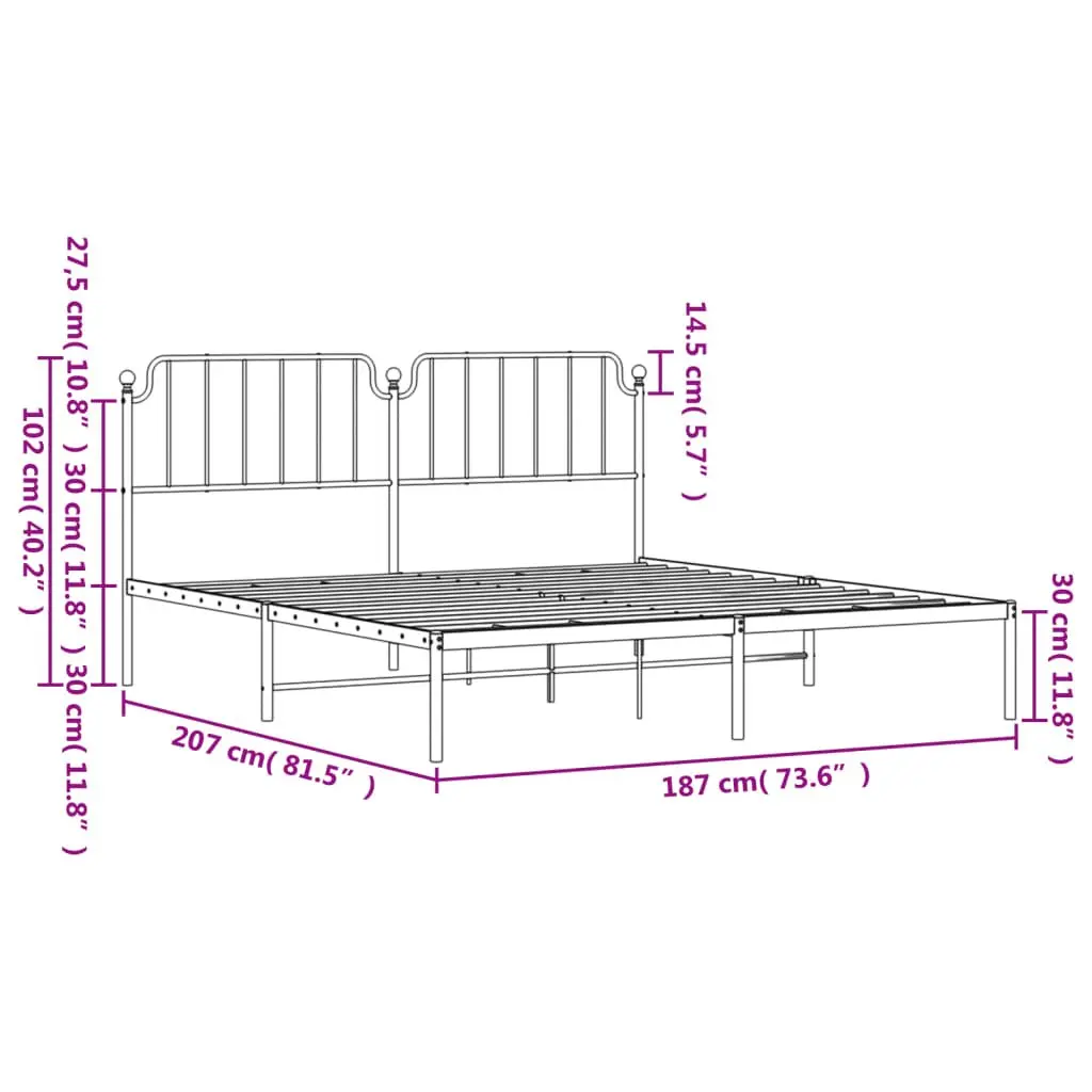 Metal Bed Frame King Powder-coated Steel 183x203 cm White